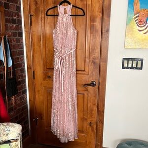 Angeline Faccenda Pink Sequin Halter Bridesmaids Dress